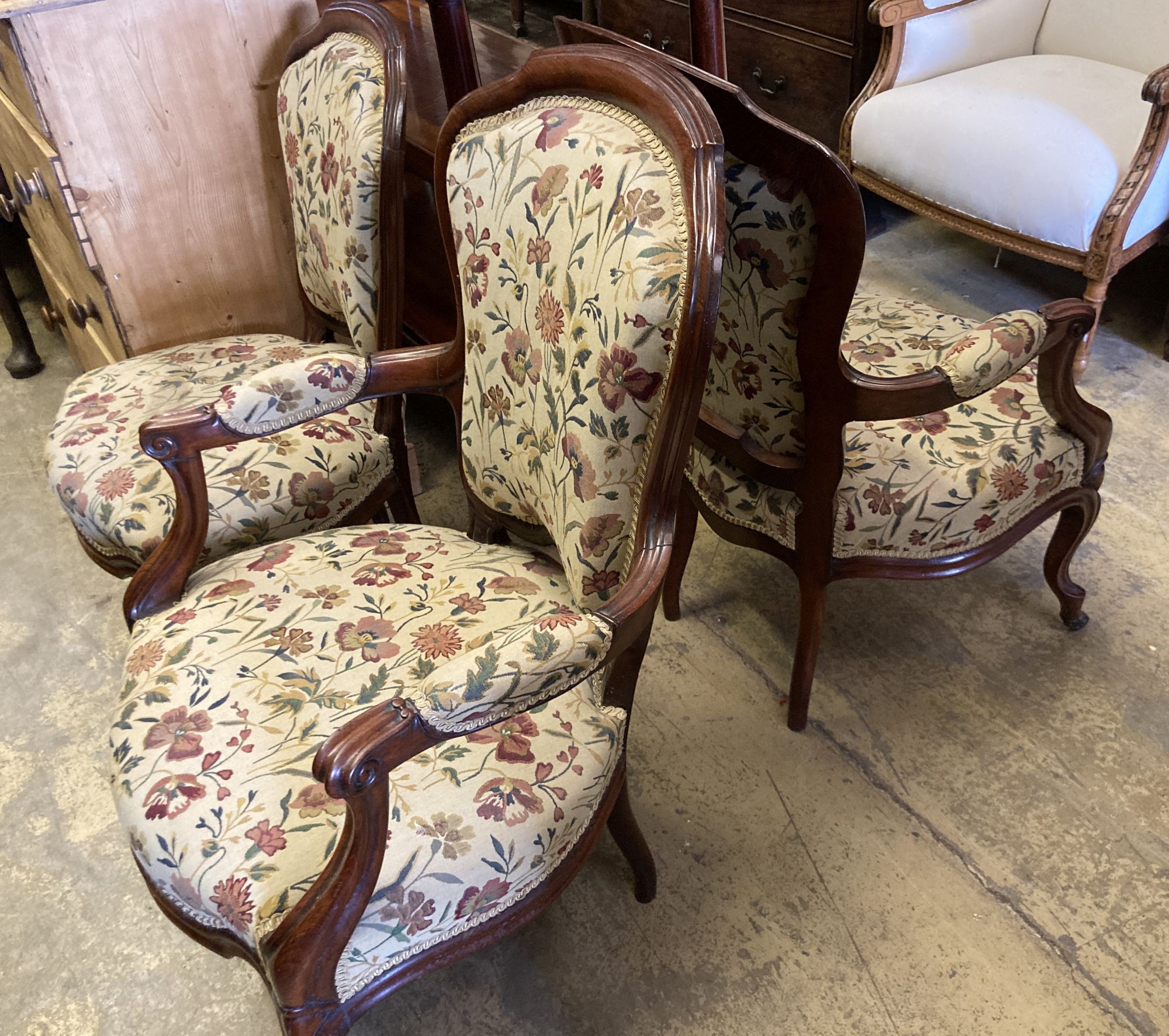 A pair of 19th century German mahogany armchairs and two side chairs